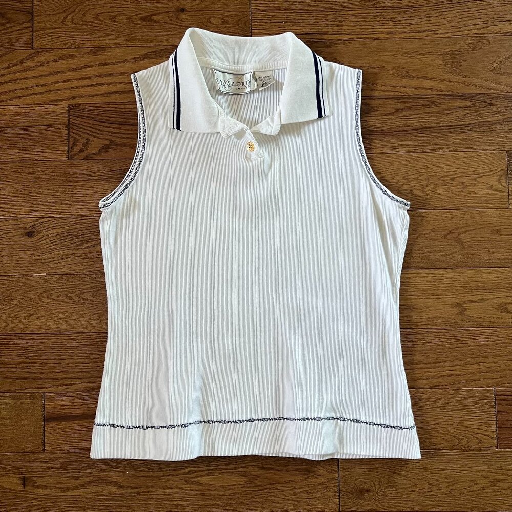 Vintage Nautical Ribbed Polo‎ Tank Top Sz L | Made in Greece 100% Cotton